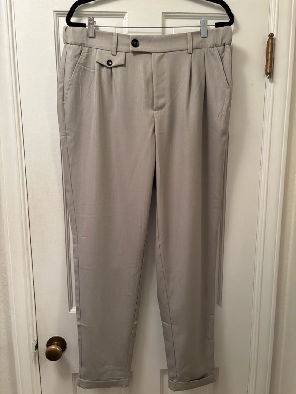 Runcati Men's Classic Pleated Dress Pants - Grey. Pleats and cuff.
